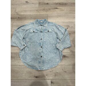 Bibi Blue Mineral Wash Oversized Shacket Womens Medium